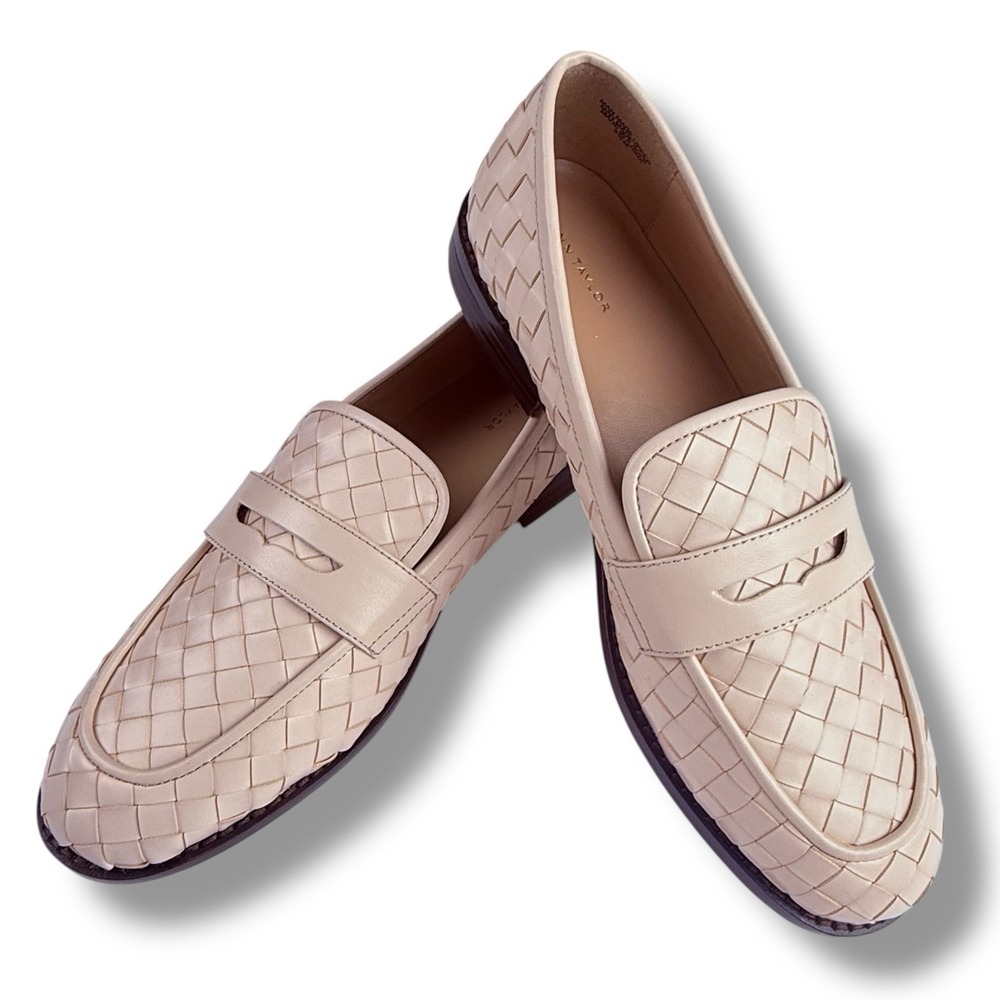 Ann Taylor Woven Penny Loafers Womens SZ 9.5 Pearl Shadow Padded Footbed Braided
